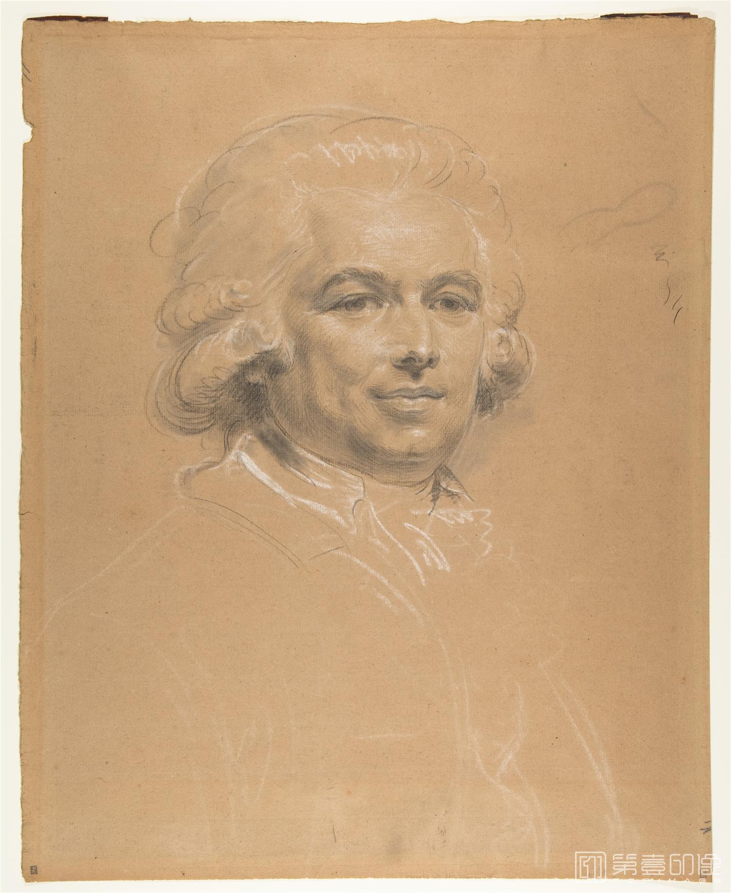 素描-美国纽约大都会美术馆素描藏画-Claude Jean-Baptiste HoinHead of a Man-0480